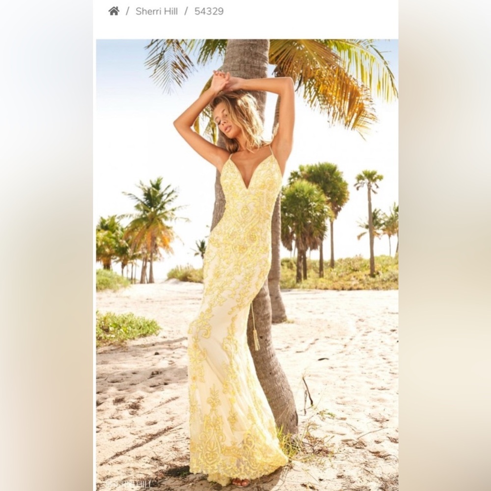 Size 4 Yellow Sherri Hill 54329